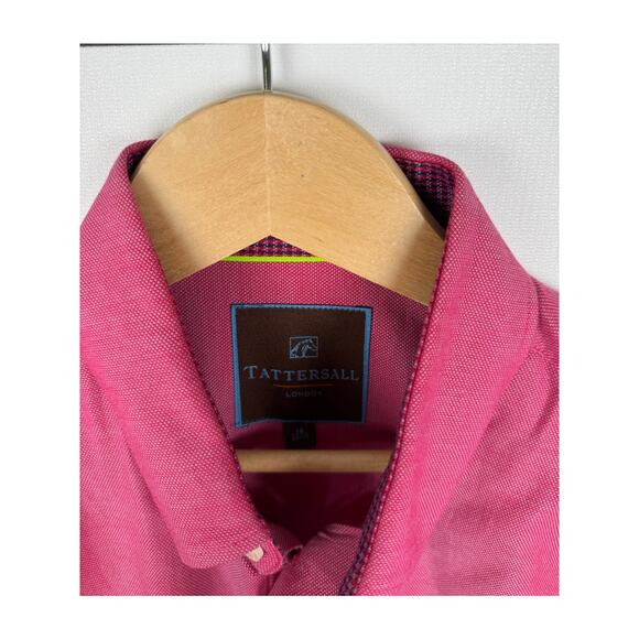 Tattersall London Mens Button Down Shirt Size 16 34/35 Pink - Picture 3 of 4